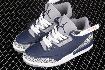 AIR Jordan 3 Retro Georgetown Midnight Navy - Cement Grey - - White Unisex Streetwear Limited Edition - The Air Jordan 3 Retro 'Georgetown' in Midnight Navy/Cement Grey/White is a striking tribute to