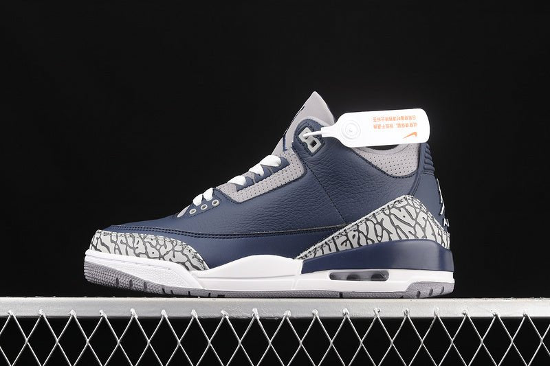 AIR Jordan 3 Retro Georgetown Midnight Navy - Cement Grey - - White Unisex Streetwear Limited Edition - The Air Jordan 3 Retro 'Georgetown' in Midnight Navy/Cement Grey/White is a striking tribute to