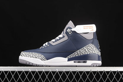 AIR Jordan 3 Retro Georgetown Midnight Navy - Cement Grey - - White Unisex Streetwear Limited Edition - The Air Jordan 3 Retro 'Georgetown' in Midnight Navy/Cement Grey/White is a striking tribute to