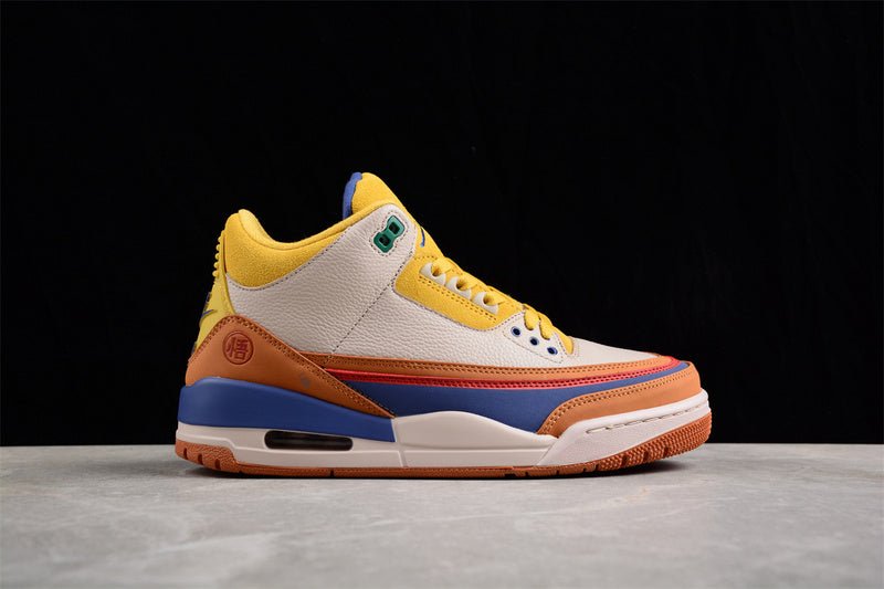 AIR Jordan 3 Retro Goku Brown - Yellow - Beige - Sneakers - Blue Unisex Streetwear Limited Edition - **Air Jordan 3 Retro Goku Brown/Yellow/Beige/Blue** Step into a bold fusion of heritage and vibrant