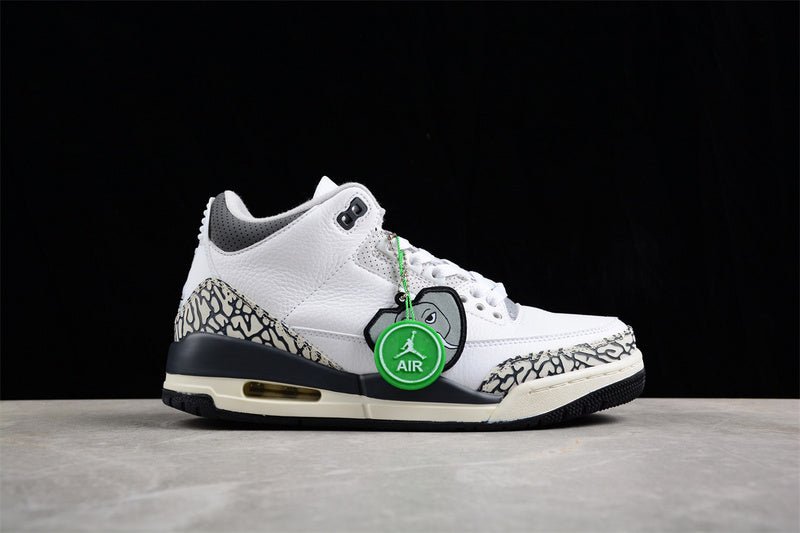 AIR Jordan 3 Retro Gs White - - Iron - Light Ash Grey - Sail - Cement Grey Sneakers - Black Unisex Streetwear Limited Edition - **Air Jordan 3 Retro GS White/Black/Iron/Light Ash Grey/Sail/Cement Grey