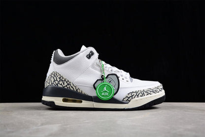 AIR Jordan 3 Retro Gs White - - Iron - Light Ash Grey - Sail - Cement Grey Sneakers - Black Unisex Streetwear Limited Edition - **Air Jordan 3 Retro GS White/Black/Iron/Light Ash Grey/Sail/Cement Grey