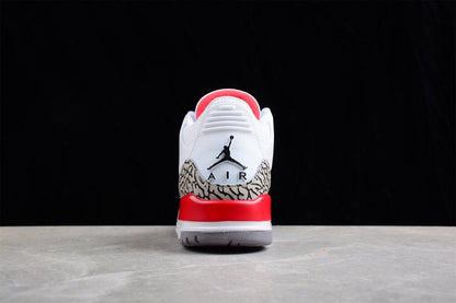 AIR Jordan 3 Retro Hall Of Fame White - Cement Grey-black-fire Red Sneakers Unisex Streetwear Limited Edition - **Air Jordan 3 Retro Hall of Fame White/Cement Grey-Black-Fire Red** Celebrate the legac