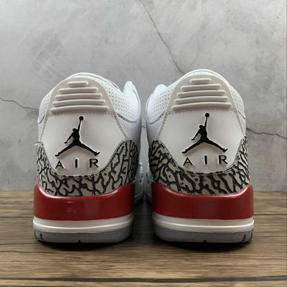 AIR Jordan 3 Retro Hall Of Fame White - Cement Grey-black-fire Red Unisex Streetwear Limited Edition - The Air Jordan 3 Retro 'Hall of Fame' in White/Cement Grey-Black-Fire Red, also known as