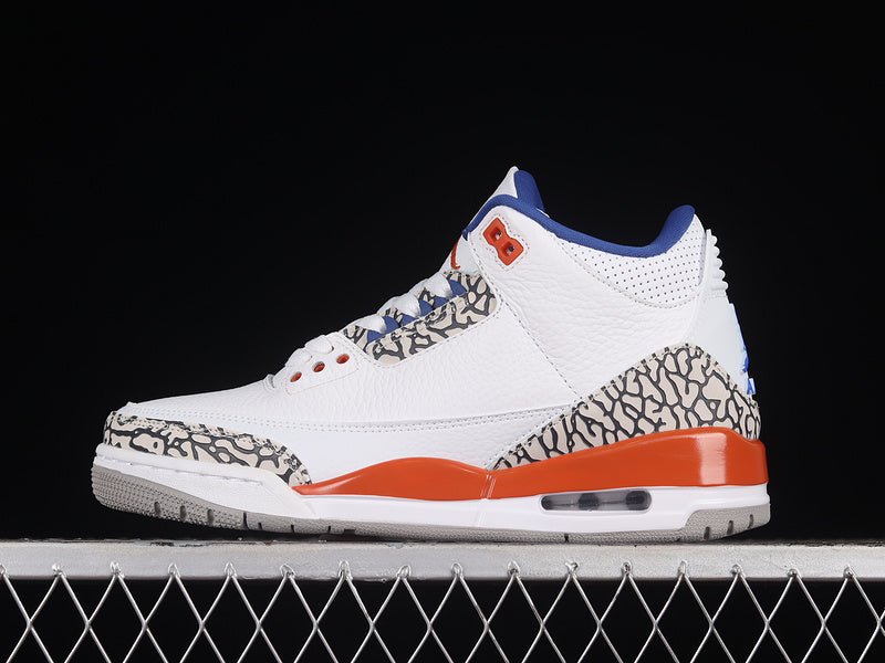 AIR Jordan 3 Retro Knicks - Old Royal-university Orange-tech Grey Sneakers - White Unisex Streetwear Limited Edition - **Air Jordan 3 Retro Knicks White/Old Royal-University Orange-Tech Grey** Celebra