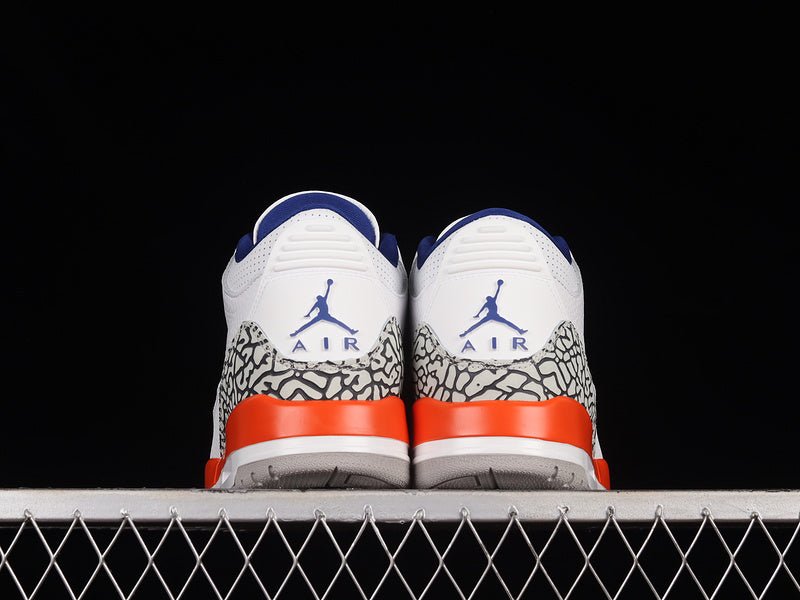 AIR Jordan 3 Retro Knicks - Old Royal-university Orange-tech Grey Sneakers - White Unisex Streetwear Limited Edition - **Air Jordan 3 Retro Knicks White/Old Royal-University Orange-Tech Grey** Celebra