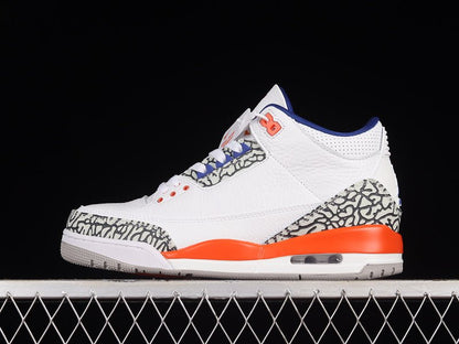 AIR Jordan 3 Retro Knicks - Old Royal-university Orange-tech Grey Sneakers - White Unisex Streetwear Limited Edition - **Air Jordan 3 Retro Knicks White/Old Royal-University Orange-Tech Grey** Celebra