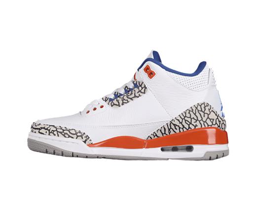 AIR Jordan 3 Retro Knicks - Old Royal-university Orange-tech Grey Sneakers - White Unisex Streetwear Limited Edition - **Air Jordan 3 Retro Knicks White/Old Royal-University Orange-Tech Grey** Celebra
