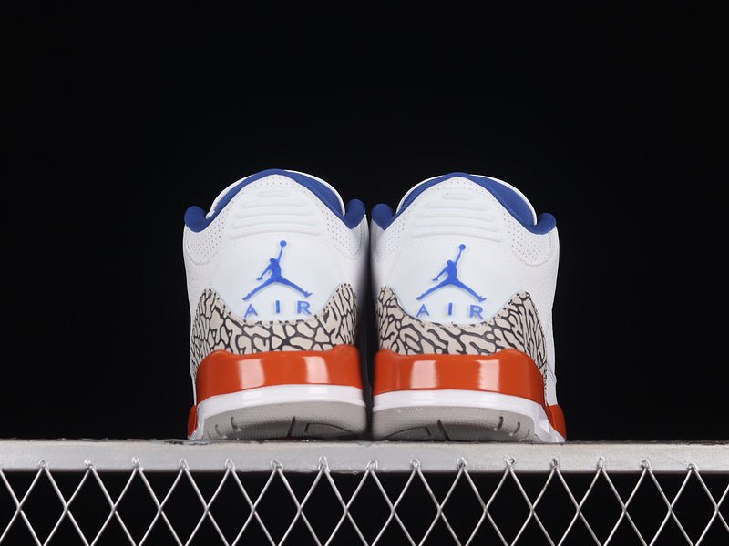 AIR Jordan 3 Retro Knicks - Old Royal-university Orange-tech Grey Sneakers - White Unisex Streetwear Limited Edition - **Air Jordan 3 Retro Knicks White/Old Royal-University Orange-Tech Grey** Celebra