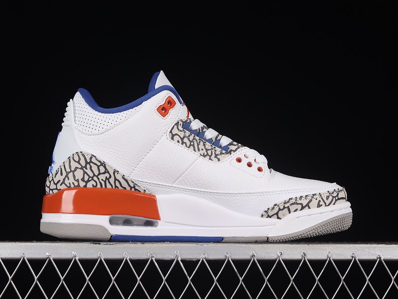 AIR Jordan 3 Retro Knicks - Old Royal-university Orange-tech Grey Sneakers - White Unisex Streetwear Limited Edition - **Air Jordan 3 Retro Knicks White/Old Royal-University Orange-Tech Grey** Celebra