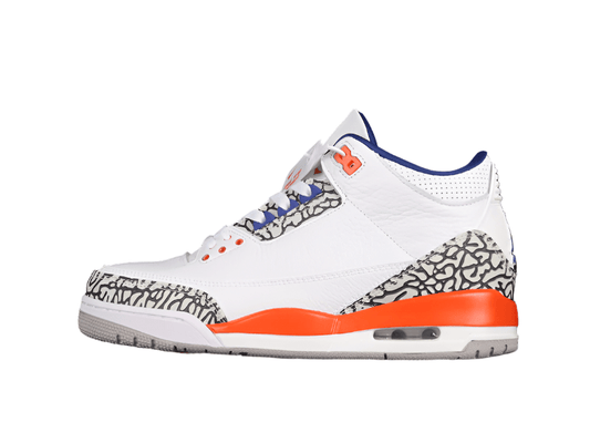AIR Jordan 3 Retro Knicks - Old Royal-university Orange-tech Grey Sneakers - White Unisex Streetwear Limited Edition - **Air Jordan 3 Retro Knicks White/Old Royal-University Orange-Tech Grey** Celebra