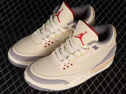 AIR Jordan 3 Retro Se Muslin - University - Cement Grey - Sail Sneakers - Red Unisex Streetwear Limited Edition - **Air Jordan 3 Retro SE Muslin/University Red/Cement Grey/Sail** Step into a blend of