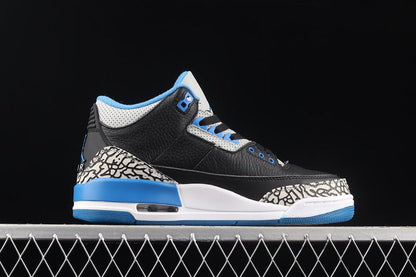 AIR Jordan 3 Retro Sport Blue-wolf Grey - Sneakers - Black Unisex Streetwear Limited Edition - **Air Jordan 3 Retro Sport Blue-Wolf Grey/Black** Step into a dynamic blend of classic design