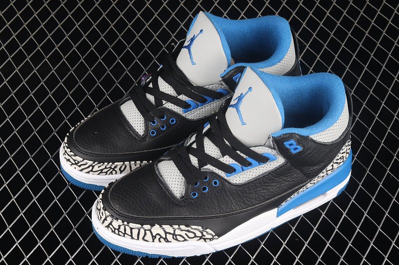AIR Jordan 3 Retro Sport Blue-wolf Grey - Sneakers - Black Unisex Streetwear Limited Edition - **Air Jordan 3 Retro Sport Blue-Wolf Grey/Black** Step into a dynamic blend of classic design