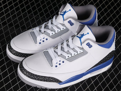 AIR Jordan 3 Retro White - - Cement Grey - Racer Blue Sneakers - Black Unisex Streetwear Limited Edition - **Air Jordan 3 Retro White/Black/Cement Grey/Racer Blue** Step into a vibrant blend of classi