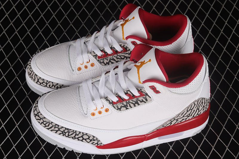 AIR Jordan 3 Retro - Light Curry - Cardinal Red - Cement Grey Sneakers - White Unisex Streetwear Limited Edition - **Air Jordan 3 Retro White/Light Curry/Cardinal Red/Cement Grey** Step into a vibrant