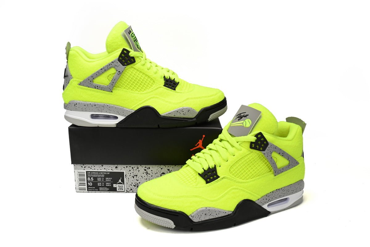 Air Jordan 4 Plush Fluorescent Sneakers - Yellow Unisex Streetwear Limited Edition - Unleash vibrant energy with the Air Jordan 4 Plush Fluorescent Yellow, a bold and eye-catching