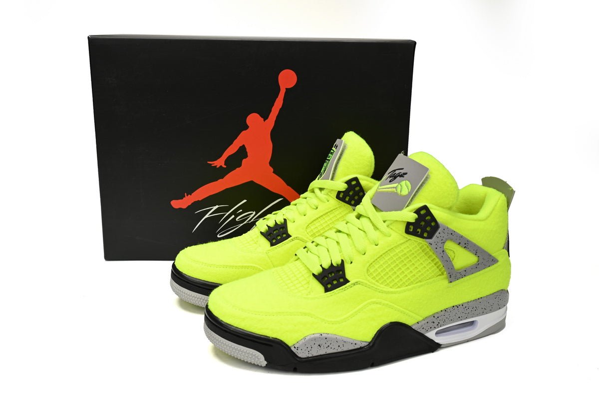 Air Jordan 4 Plush Fluorescent Sneakers - Yellow Unisex Streetwear Limited Edition - Unleash vibrant energy with the Air Jordan 4 Plush Fluorescent Yellow, a bold and eye-catching