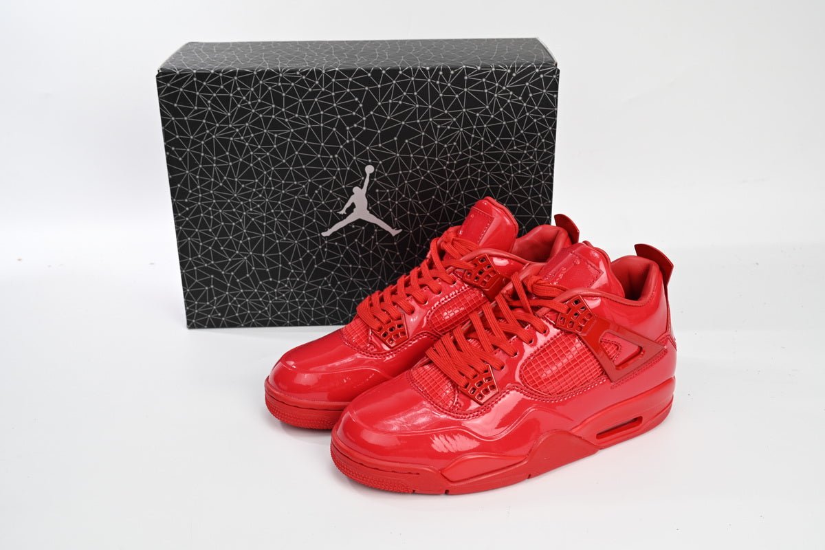 Air Jordan 4 Retro Lacquer Leather Sneakers - Red Unisex Streetwear Limited Edition - Introducing the Air Jordan 4 Retro Red Lacquer Leather, a striking blend of luxury and