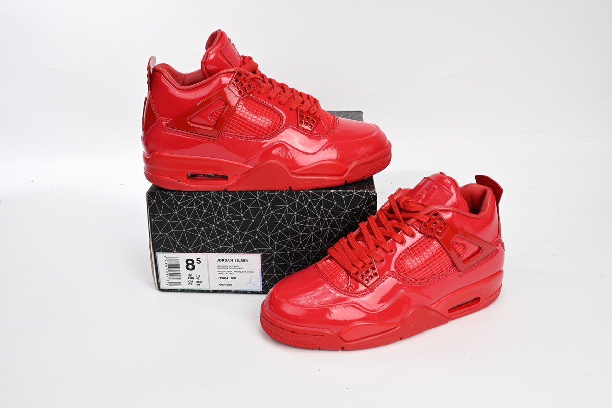 Air Jordan 4 Retro Lacquer Leather Sneakers - Red Unisex Streetwear Limited Edition - Introducing the Air Jordan 4 Retro Red Lacquer Leather, a striking blend of luxury and