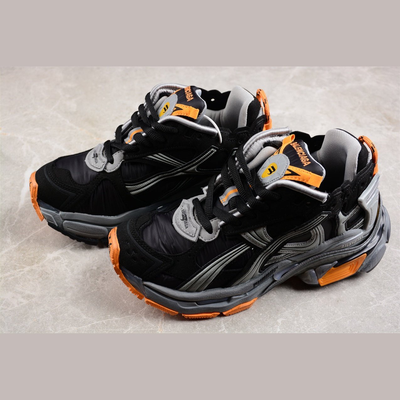 BALENCIAGA Runner - Grey Orange Sneakers - Black Unisex Streetwear Limited Edition - The Balenciaga Runner x Black Grey Orange sneakers showcase a striking blend of style and