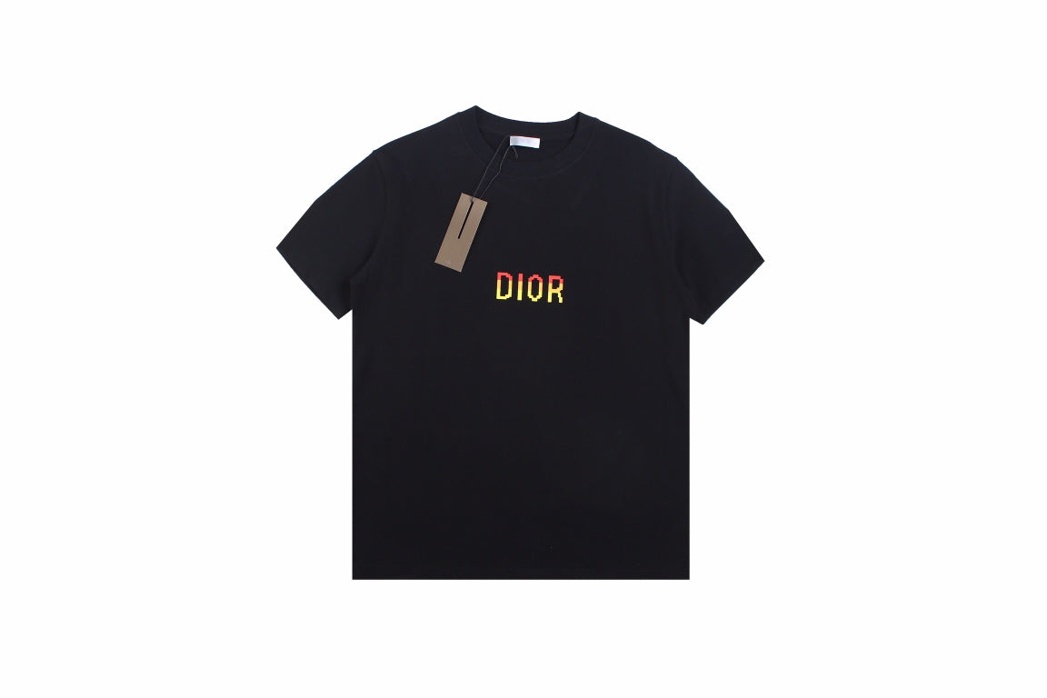 Dior Gradient Logo T-shirt - Black Unisex Streetwear Limited Edition - <p dir='ltr'><span>Black t-shirt featuring a distinctive 'DIOR' logo in a gradient color scheme on