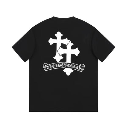 CHROME Hearts White Double Cross T-shirt - Black Unisex Streetwear Limited Edition