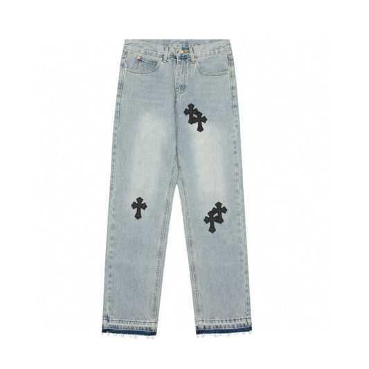 CHROME Hearts Cross Patch Jeans Vintage - Blue Unisex Streetwear Limited Edition