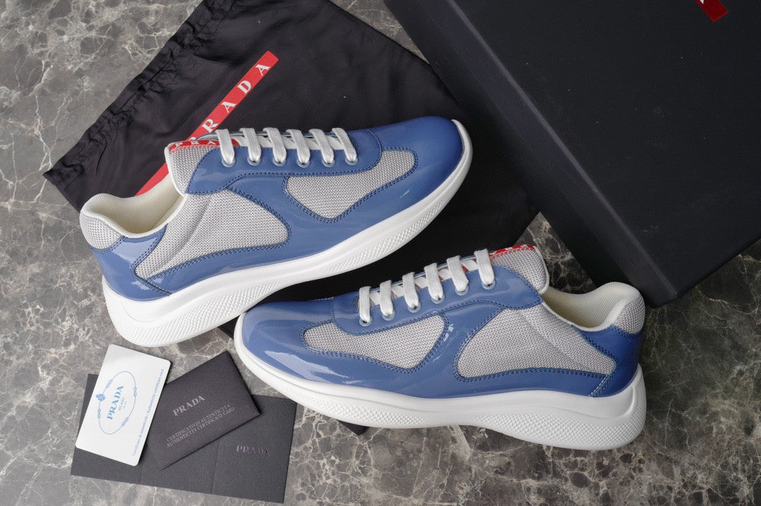 PRADA America's Cup Silver Sneakers - Blue Unisex Streetwear Limited Edition