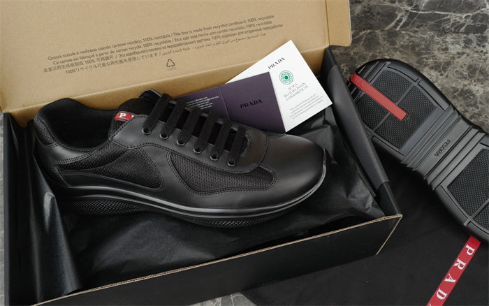 PRADA America's Cup Leather Sneakers - Black Unisex Streetwear Limited Edition
