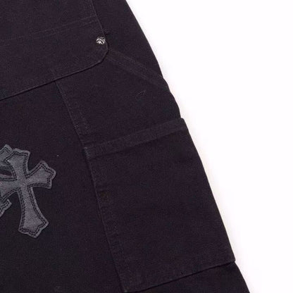 CHROME HEARTS BLACK DOUBLE KNEE CARPENTER JEANS