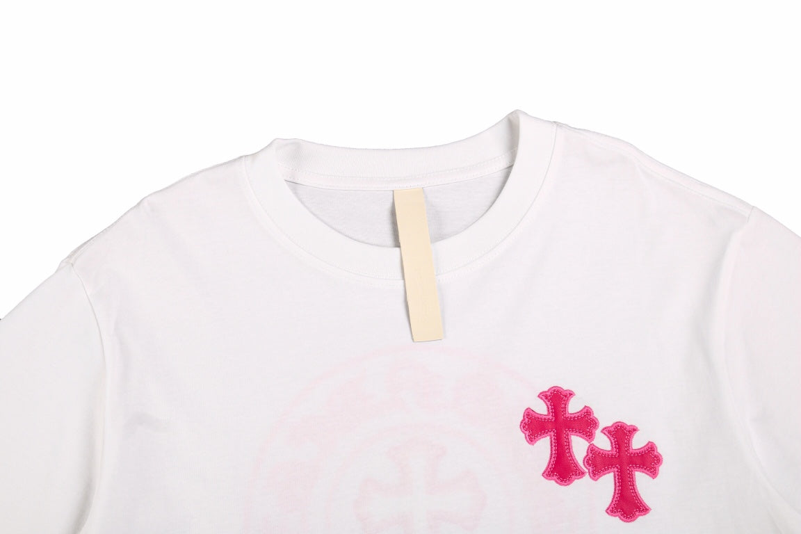 CHROME Hearts Horse Shoe Logo T-shirt Pink - White Unisex Streetwear Limited Edition - The CHROME HEARTS HORSE SHOE LOGO T-SHIRT WHITE PINK - REPLICA is the perfect fusion