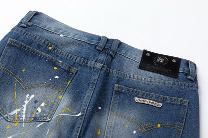CHROME Hearts Cross Patch Jeans Denim - Green Unisex Streetwear Limited Edition