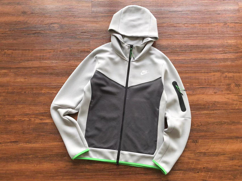 NIKE Tech Fleece Hoodie - Grey - - Green - Black Unisex Streetwear Limited Edition - The NIKE TECH FLEECE HOODIE GREY/BLACK/GREEN - REPLICA delivers the perfect fusion of modern athletic