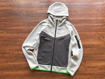 NIKE Tech Fleece Hoodie - Grey - - Green - Black Unisex Streetwear Limited Edition - The NIKE TECH FLEECE HOODIE GREY/BLACK/GREEN - REPLICA delivers the perfect fusion of modern athletic