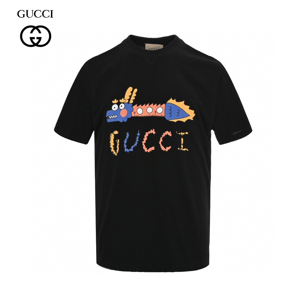 Gucci T-shirt With Dragon Graphic - Black Unisex Streetwear Limited Edition - <span>Bold and playful. Features a colorful dragon graphic with the Gucci logo. Made from high-quality