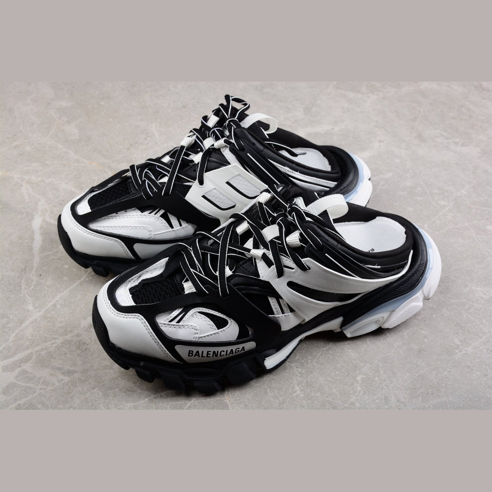 BALENCIAGA Track Mule - White - Black Unisex Streetwear Limited Edition - Introducing the BALENCIAGA Track Mule x Black White, a fusion of athletic innovation and modern