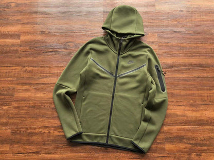 NIKE Tech Fleece Hoodie - Olive - Green Unisex Streetwear Limited Edition - The NIKE TECH FLEECE HOODIE OLIVE GREEN - REPLICA is the perfect fusion of athletic
