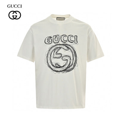 Gucci T-shirt - Scribble Logo - White Unisex Streetwear Limited Edition - <span>This Gucci t-shirt features a distinctive design with the iconic Gucci logo in a scribble