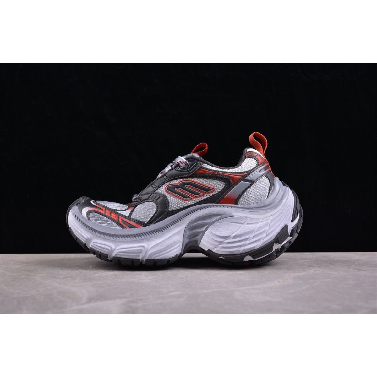 BALENCIAGA 10 - L - Charcoal Grey Sneakers - Red Unisex Streetwear Limited Edition - The Balenciaga 10XL x Charcoal Grey Red sneakers are a bold statement in the world
