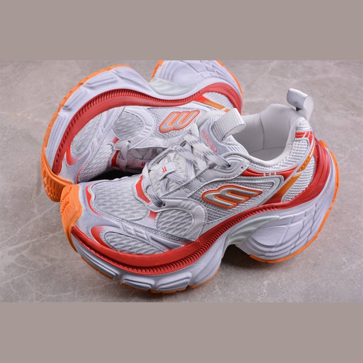 BALENCIAGA 10 - L - Red Orange Sneakers - White Unisex Streetwear Limited Edition - The BALENCIAGA 10XL x White Red Orange sneakers are a vivid masterpiece in the world