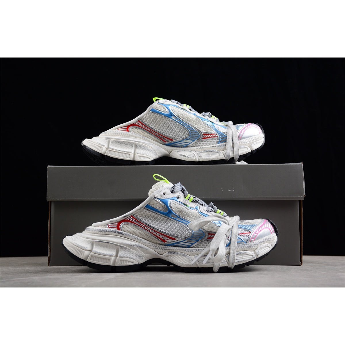 BALENCIAGA 3 - L Mule - Beige Blue - Red Unisex Streetwear Limited Edition - Introducing the BALENCIAGA 3XL Mule x Beige Blue Red, a striking combination of contemporary design
