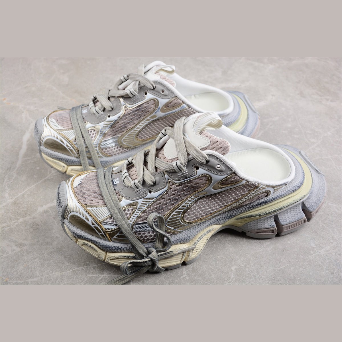 BALENCIAGA 3 - L Mule - Champagne Gold Unisex Streetwear Limited Edition - The Balenciaga 3XL Mule x Champagne Gold embodies opulence and cutting-edge design. Featuring a striking