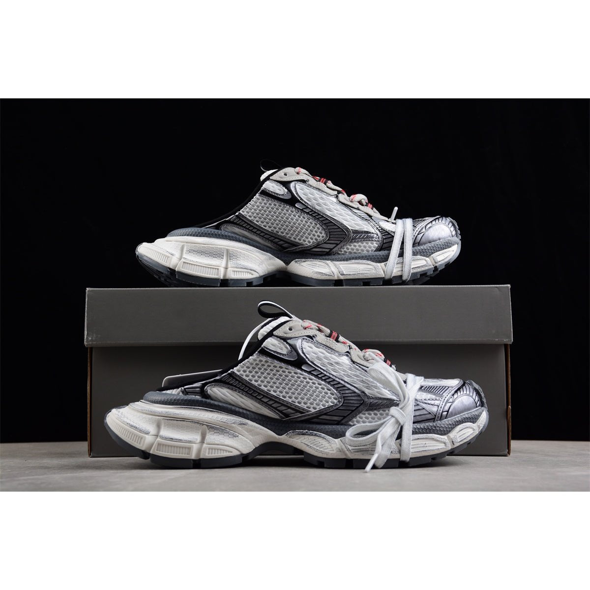 BALENCIAGA 3 - L Mule - Grey - Red Unisex Streetwear Limited Edition - The Balenciaga 3XL Mule x Grey Red is a bold fusion of contemporary style and