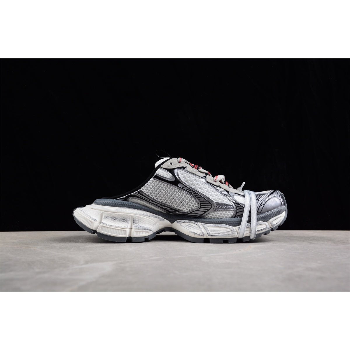 BALENCIAGA 3 - L Mule - Grey - Red Unisex Streetwear Limited Edition - The Balenciaga 3XL Mule x Grey Red is a bold fusion of contemporary style and