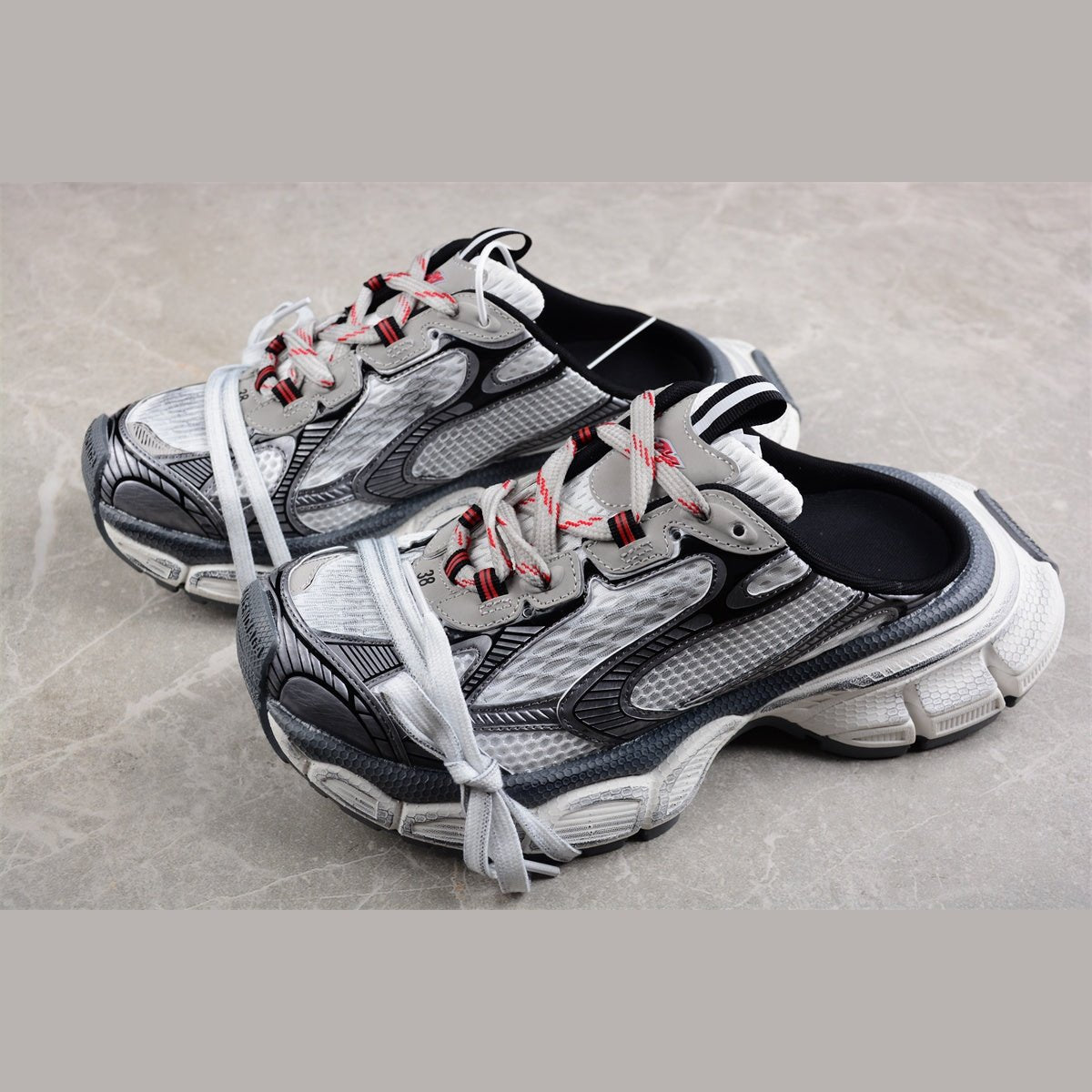 BALENCIAGA 3 - L Mule - Grey - Red Unisex Streetwear Limited Edition - The Balenciaga 3XL Mule x Grey Red is a bold fusion of contemporary style and