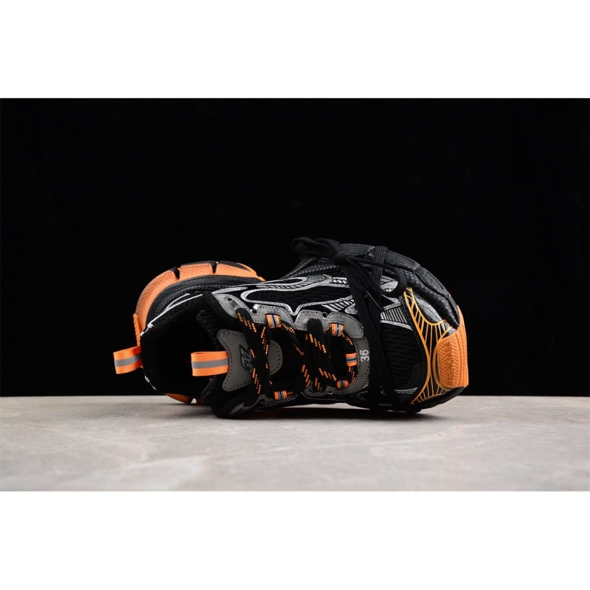 BALENCIAGA 3 - L - Orange Grey Sneakers - Black Unisex Streetwear Limited Edition - Introducing the BALENCIAGA 3XL x Black Orange Grey, a striking fusion of bold design and