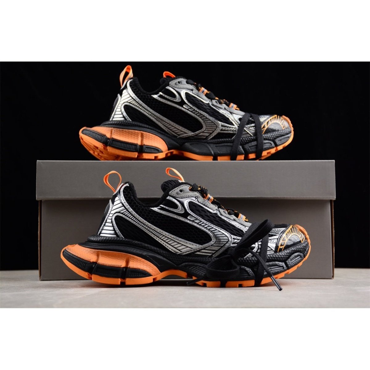 BALENCIAGA 3 - L - Orange Grey Sneakers - Black Unisex Streetwear Limited Edition - Introducing the BALENCIAGA 3XL x Black Orange Grey, a striking fusion of bold design and