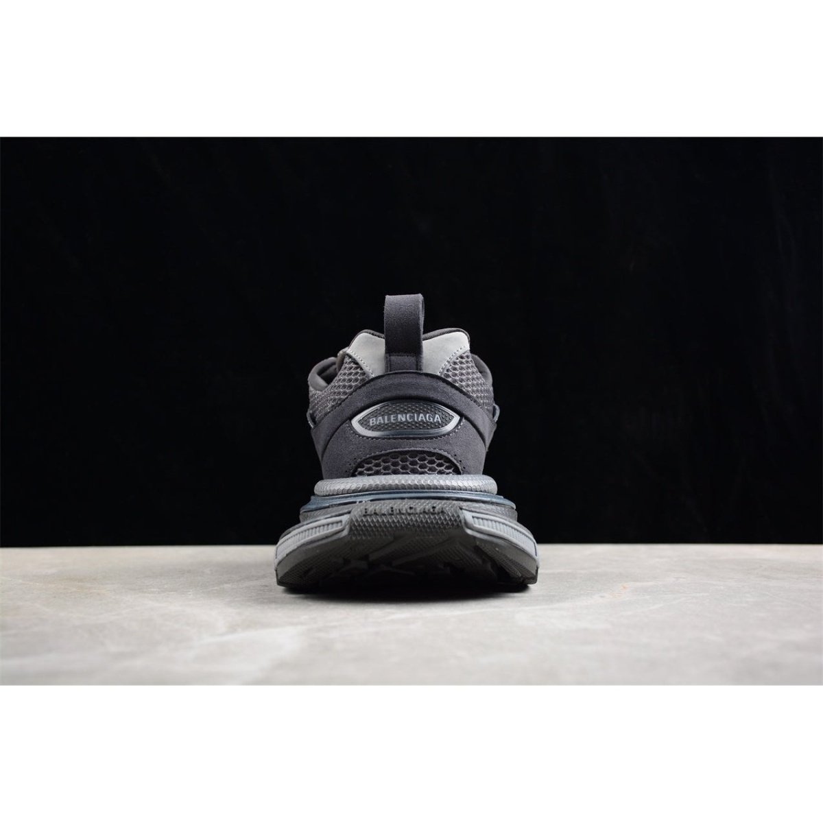 BALENCIAGA 3 - L - Dark Sneakers - Grey Unisex Streetwear Limited Edition - The BALENCIAGA 3XL x Dark Grey sneakers epitomize bold luxury with a monochromatic, understated design.