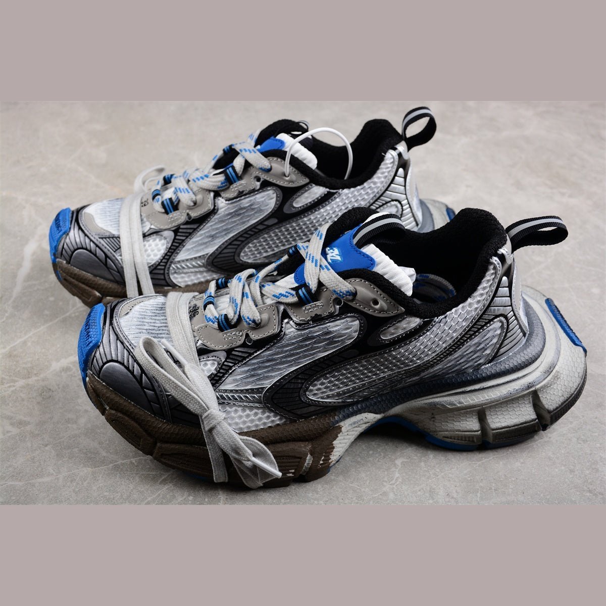 BALENCIAGA 3 - L - Gray Blue-graffiti Sneakers Unisex Streetwear Limited Edition - Introducing the BALENCIAGA 3XL in Gray Blue-Graffiti, a bold fusion of urban art and high